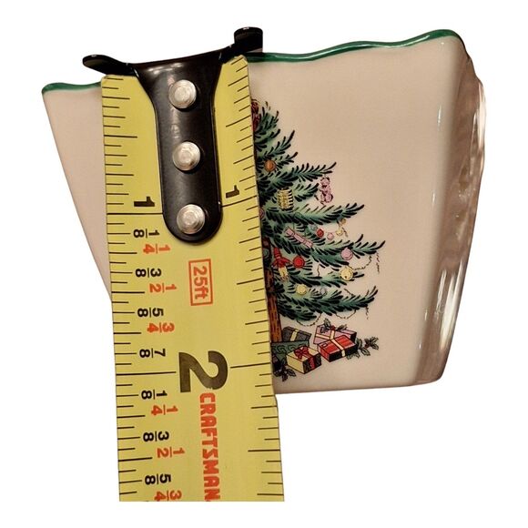 Spode Christmas Tree Pierced Votive Holder Square Glazed Porcelain Scalloped Rim - Picture 10 of 10